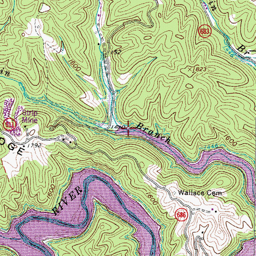 Topographic Map of Right Fork Upper Twin Branch, VA