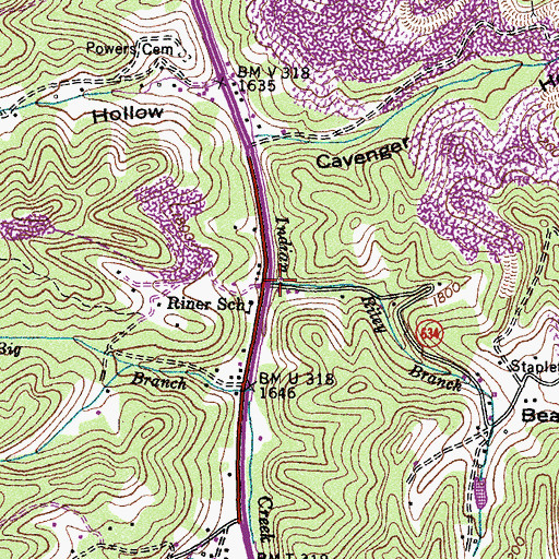 Topographic Map of Riley Branch, VA