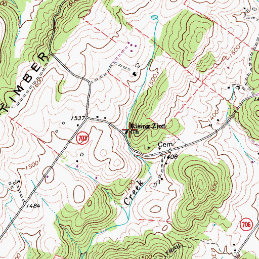 Topographic Map of Rising Zion Church, VA