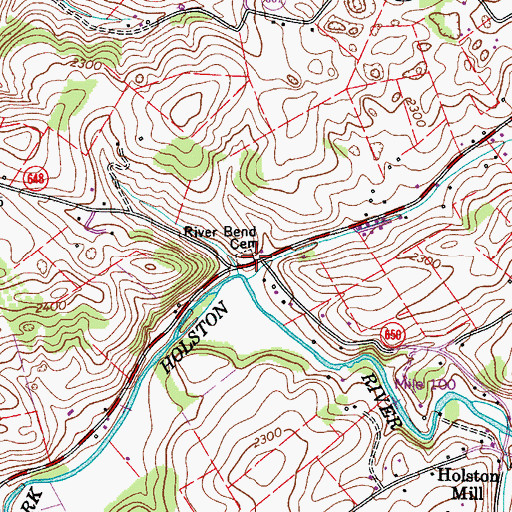Topographic Map of River Bend Cemetery, VA