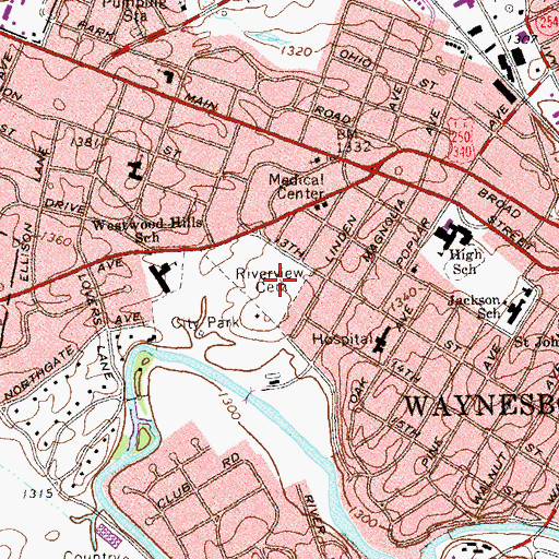 Topographic Map of Riverview Cemetery, VA