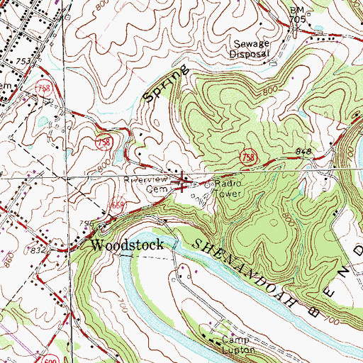 Topographic Map of Riverview Cemetery, VA