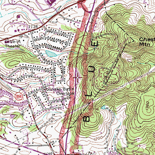 Topographic Map of Roanoke Basin Overlook, VA