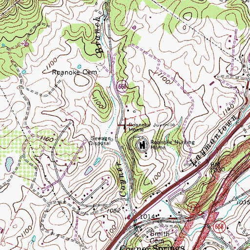 Topographic Map of Roanoke Juvenile Home, VA