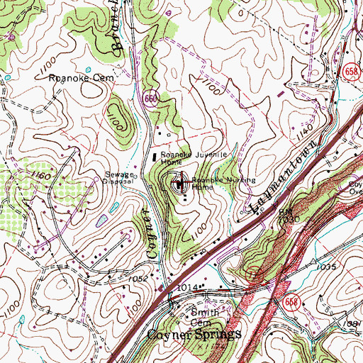 Topographic Map of Roanoke Nursing Home, VA