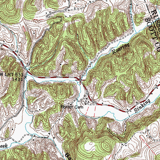 Topographic Map of Roaring Branch, VA