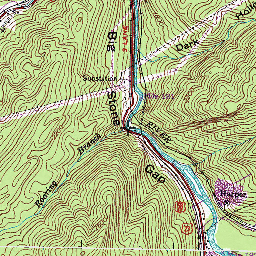 Topographic Map of Roaring Branch, VA
