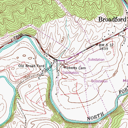 Topographic Map of Roberts Cemetery, VA