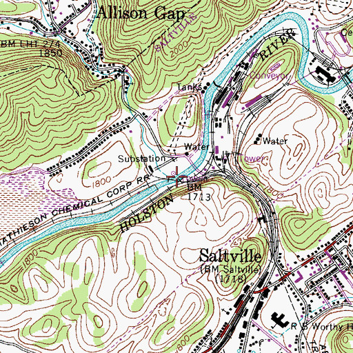 Topographic Map of Robertson Branch, VA