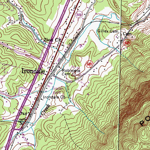 Topographic Map of Robinette Cemetery, VA