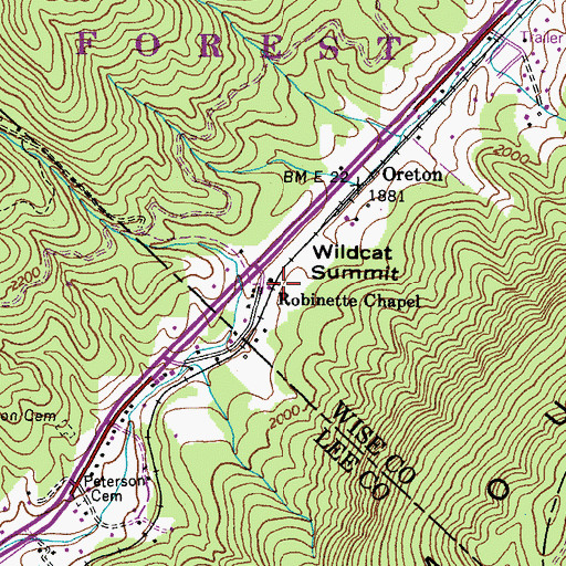Topographic Map of Robinette Chapel, VA