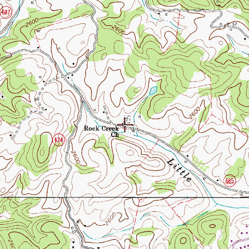 Topographic Map of Rock Creek Church, VA
