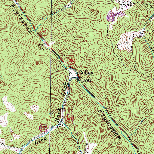Topographic Map of Rock Lick, VA