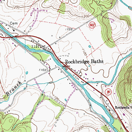 Topographic Map of Rockbridge Baths, VA