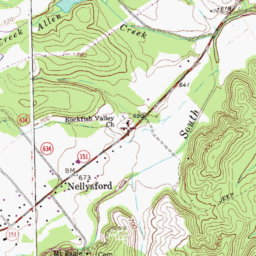 Topographic Map of Rockfish Valley Church, VA