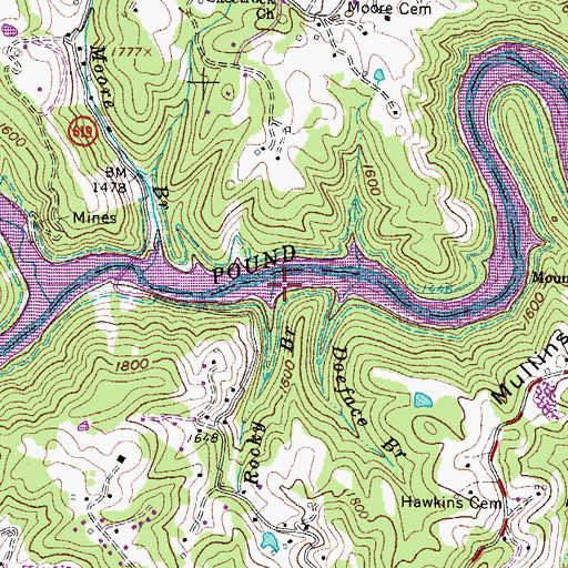 Topographic Map of Rocky Branch, VA