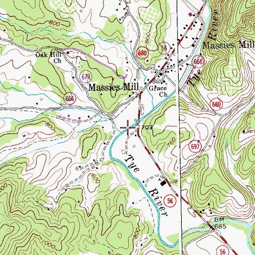 Topographic Map of Rocky Run, VA