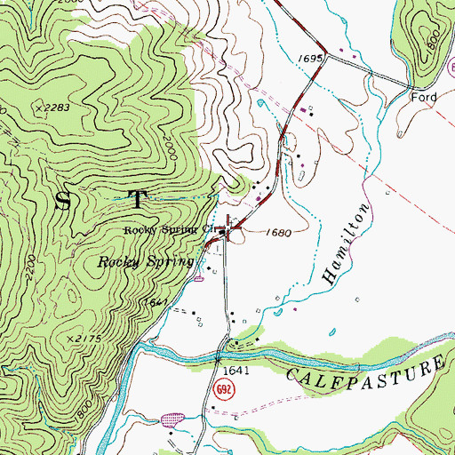 Topographic Map of Rocky Spring Church, VA