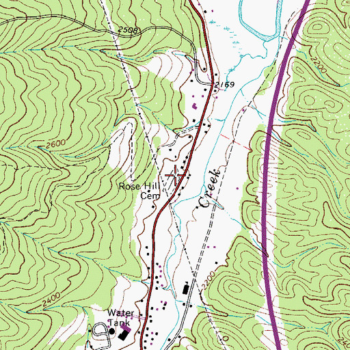 Topographic Map of Rose Hill Cemetery, VA
