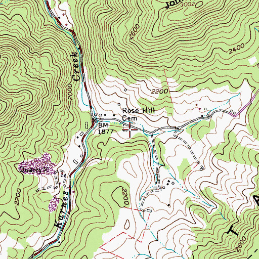 Topographic Map of Rose Hill Cemetery, VA