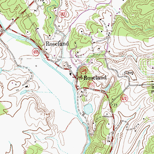 Topographic Map of Roseland, VA
