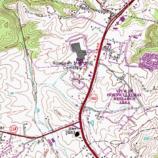 Topographic Map of Roselawn Memorial Cemetery, VA