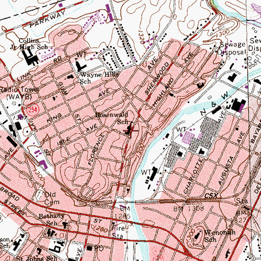 Topographic Map of Rosenwald School, VA