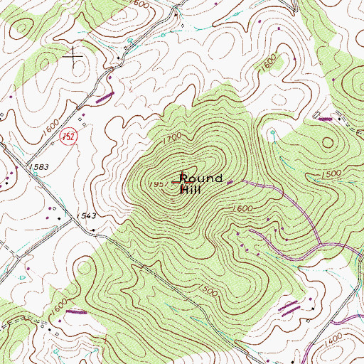 Topographic Map of Round Hill, VA