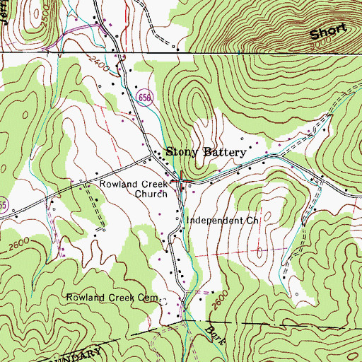 Topographic Map of Rowland Creek Church, VA