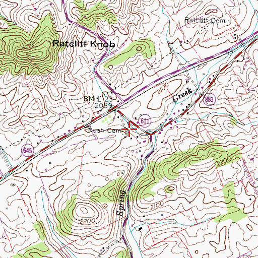 Topographic Map of Rush Cemetery, VA