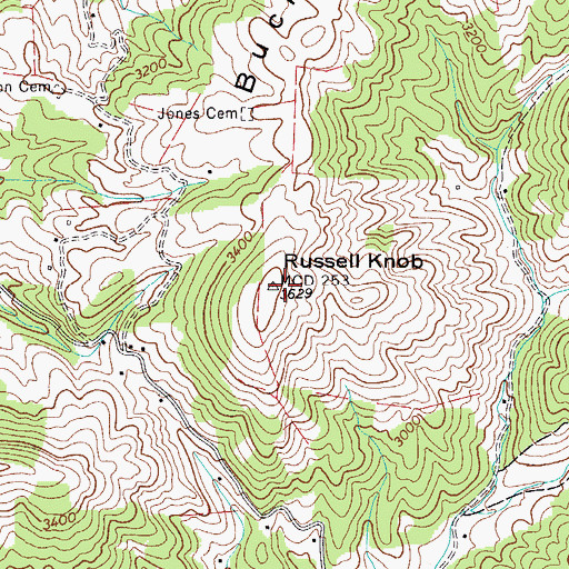Topographic Map of Russell Knob, VA
