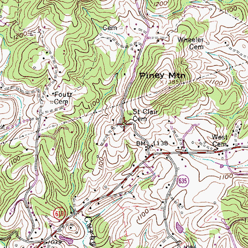 Topographic Map of Saint Clair Cemetery, VA
