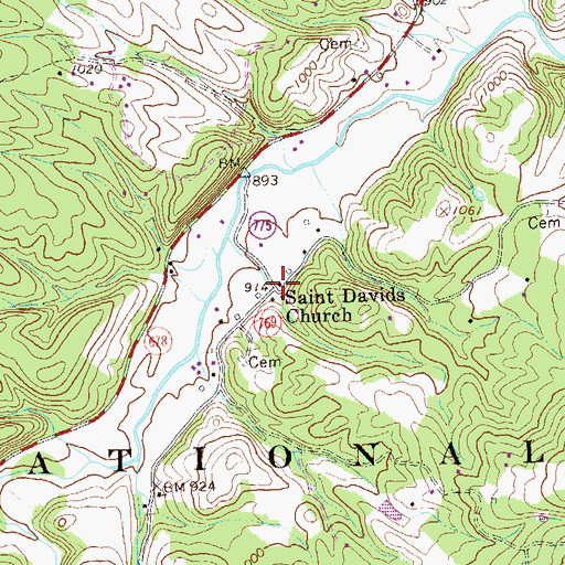 Topographic Map of Saint Davids Church, VA