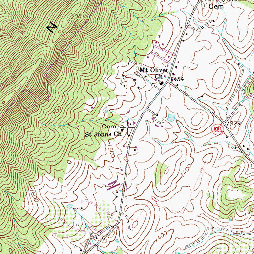Topographic Map of Saint Johns Church, VA