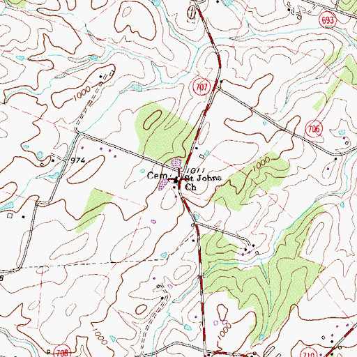 Topographic Map of Saint Johns Church, VA