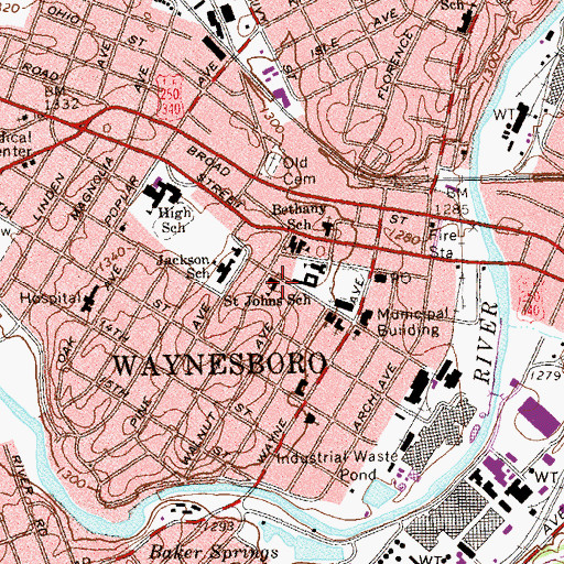 Topographic Map of Saint Johns School, VA