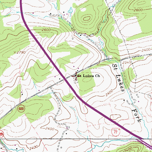 Topographic Map of Saint Lukes Church, VA