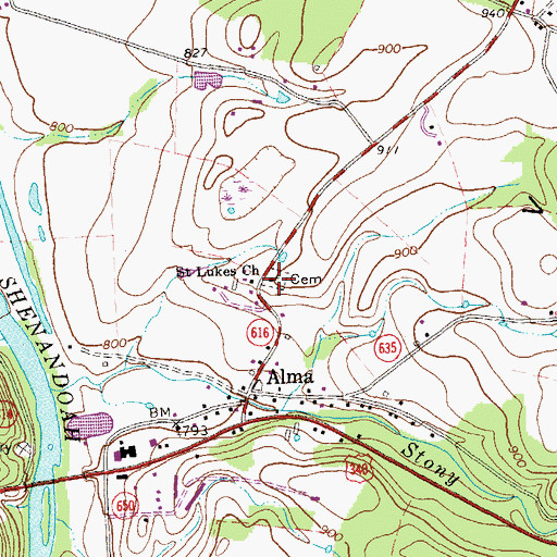 Topographic Map of Saint Lukes Church, VA