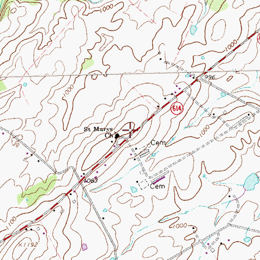 Topographic Map of Saint Marys Church, VA