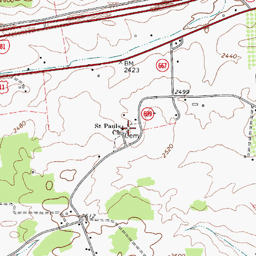 Topographic Map of Saint Pauls Church, VA