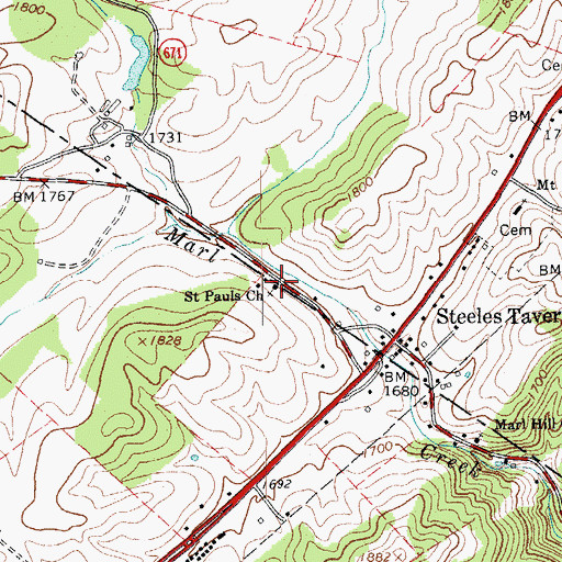 Topographic Map of Saint Pauls Church, VA