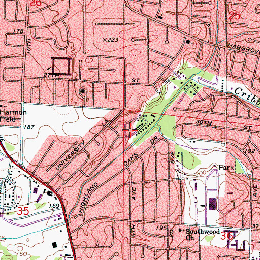 Topographic Map of University Manor, AL