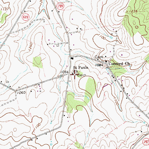 Topographic Map of Saint Pauls Church, VA