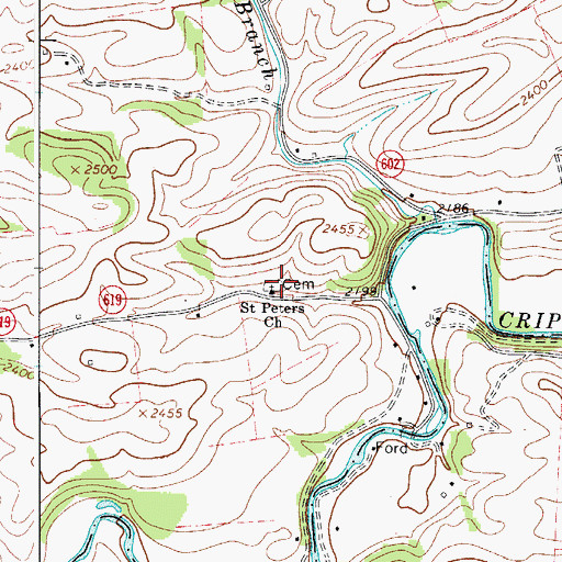 Topographic Map of Saint Peters Church, VA
