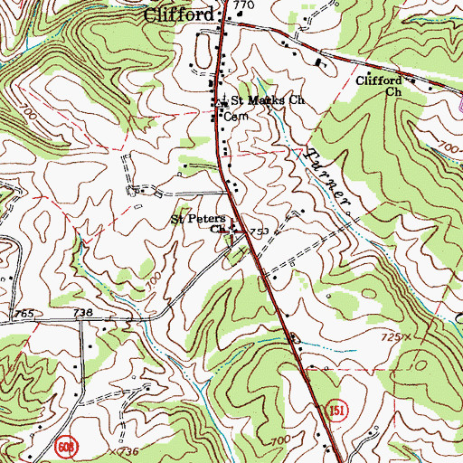 Topographic Map of Saint Peters Baptist Church, VA