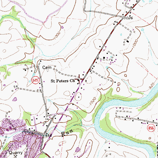 Topographic Map of Saint Peters Church, VA