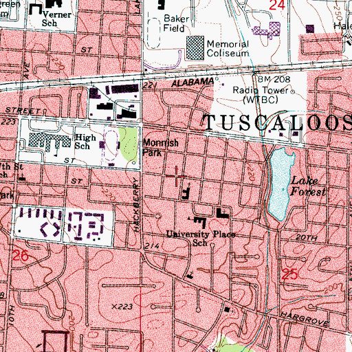 Topographic Map of University Place, AL