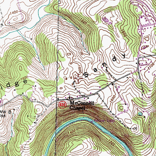Topographic Map of Sandy Ridge, VA