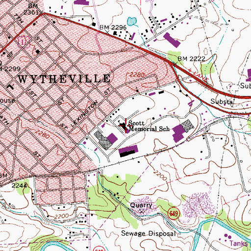 Topographic Map of Scott Memorial Middle School, VA