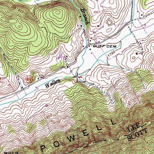 Topographic Map of Scotts Branch, VA
